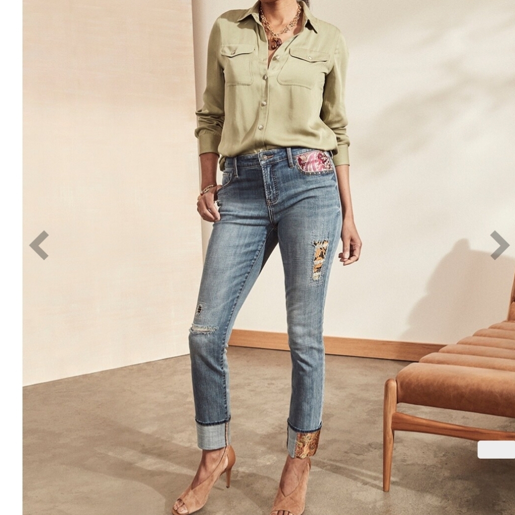 Chico's Patchwork Girlfriend Cuffed Ankle Jeans